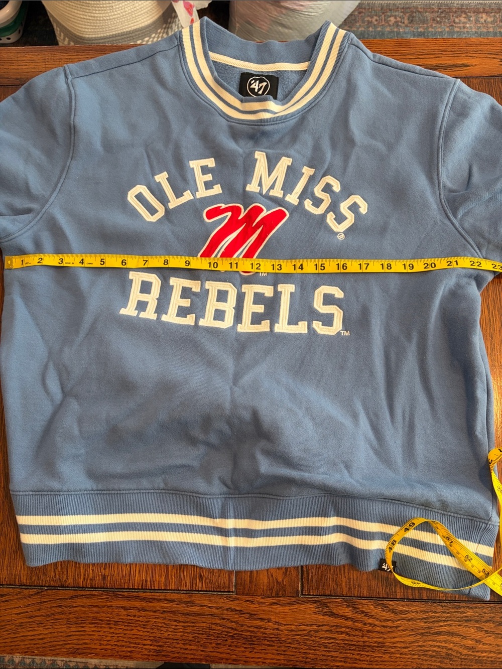 47 Powder Blue Ole Miss Rebels Sweatshirt with Red 'M' Logo - Picture 7 of 8
